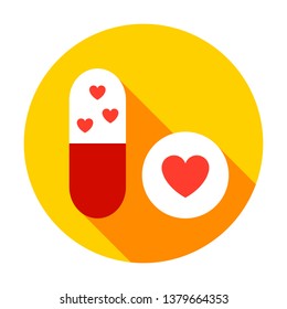 Birth Pills Circle Icon. Vector Illustration with Long Shadow. Medicine Item.