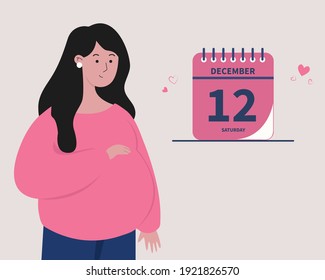 Birth prediction date or pregnancy due date concept illustration