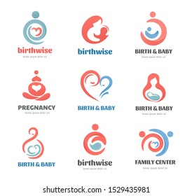 Birth, pregnancy, family and baby care logos and symbol collection. Vector design