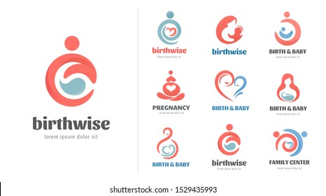 Birth, pregnancy, family and baby care logos and symbol collection. Vector design