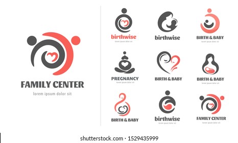 Birth, pregnancy, family and baby care logos and symbol collection. Vector design