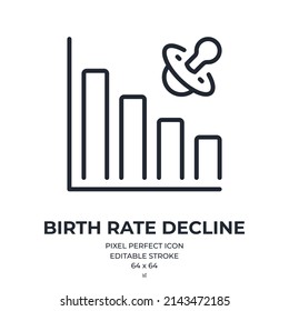 Birth rate decline editable stroke outline icon isolated on white background flat vector illustration. Pixel perfect. 64 x 64.