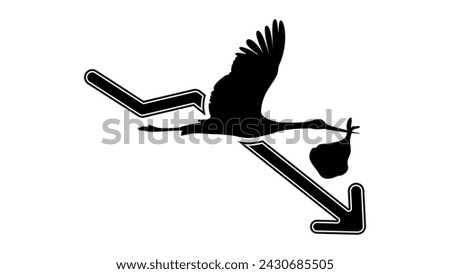 Birth rate decline emblem, black isolated silhouette