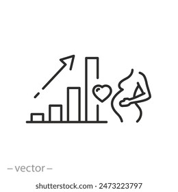 icono de crecimiento de la tasa de natalidad, aumento de la demografía global, concepto de crecimiento de la población, símbolo de línea delgada sobre fondo blanco