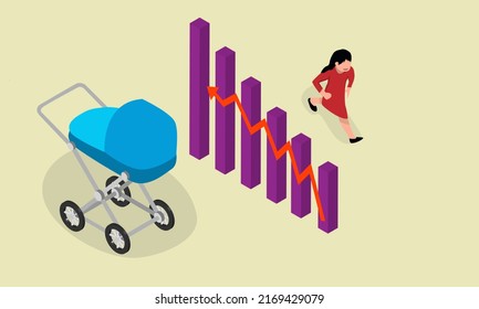 birth rate increases or decreases illustration of human population isometric illustartion svg