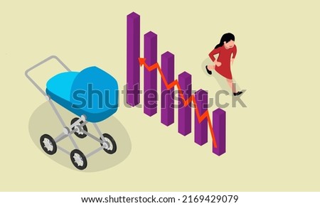 birth rate increases or decreases illustration of human population isometric illustartion