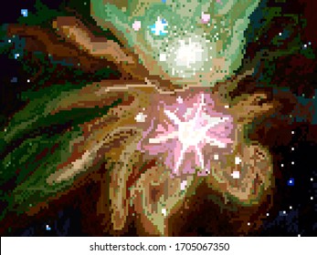 
The birth of a star space. Pixel  vector illustration. 