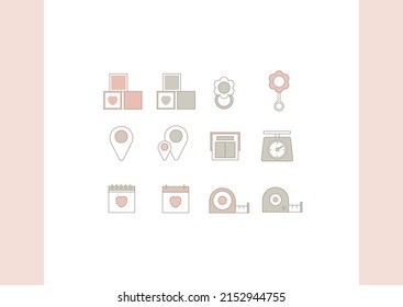 Birth Stats icons. Birth Announcement design. Age, weight, height icons svg