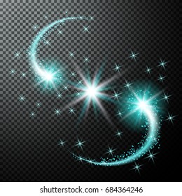 Birth supernova star in space. Glowing flying stars comet as design element isolated on special translucent or transparent background.