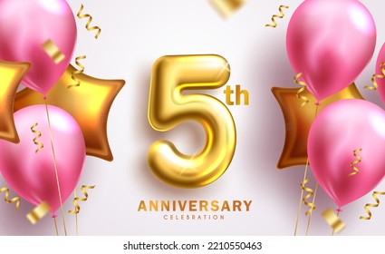 Birthday 18th vector background design. Happy birthday text with balloons and confetti elements for debut party decoration. Vector Illustration. 