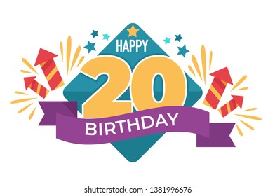Birthday 20 celebration anniversary isolated icon fireworks