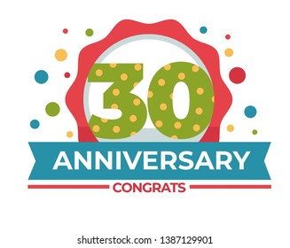 Birthday 30 celebration anniversary isolated icon firework rockets vector age number holiday or event congratulation digits greeting sticker with ribbon and sign confetti festive emblem or logo.