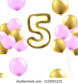 Birthday 5 Years Card With White Background With Gradient Mesh, Vector Illustration