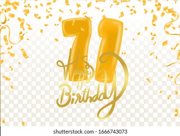birthday 71st celebration  balloons and confetti glitters colorful design for greeting card 