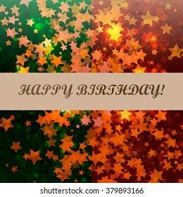 Birthday abstract background card with star, inscription, vector illustration