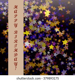 Birthday abstract background card with star, inscription, vector illustration