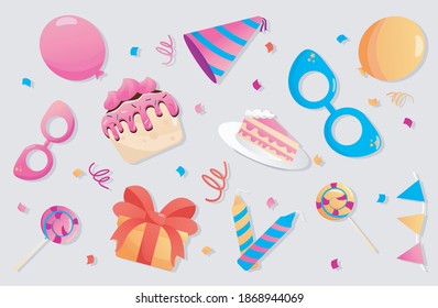 Birthday accesories cartoon colorfull, good for your design