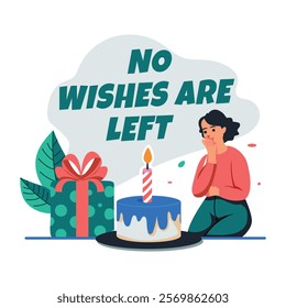 Birthday alone celebration, flat illustration of a character 