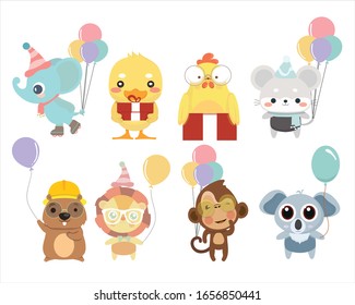 Birthday Animal Collection in cartoon style. 
