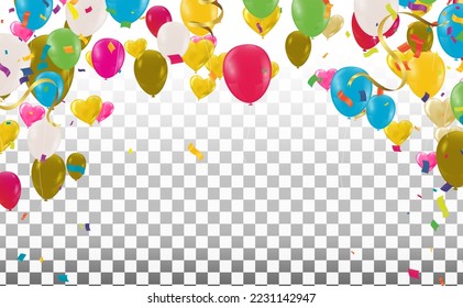birthday, anniversary, celebration, event design. Vector illustration. style summer festival background with colorful air balloons and garlands.