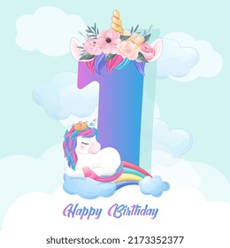 Birthday Anniversary| cute doodle unicorn with numbering illustration