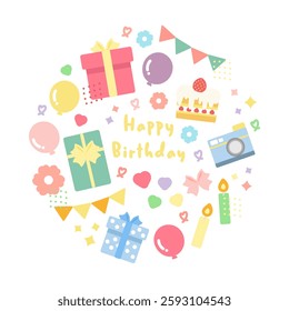 Birthday anniversary illustration material set
