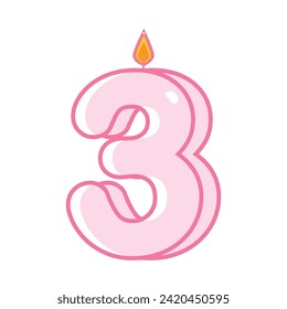 Birthday anniversary numbers 3 candle pink cute