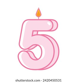 Birthday anniversary numbers 5 candle pink cute