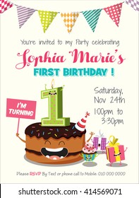 Birthday Anniversary Numbers Candle with Funny Character & Birthday Party Invitation Card Template