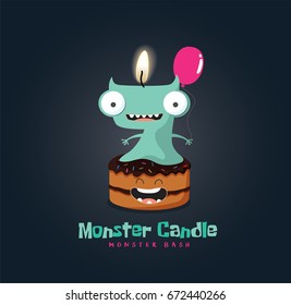Birthday Anniversary Numbers Candle with Funny Monster Character & Birthday Party Invitation Card
