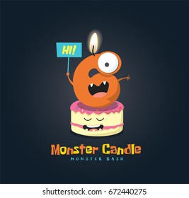 Birthday Anniversary Numbers Candle with Funny Monster Character & Birthday Party Invitation Card