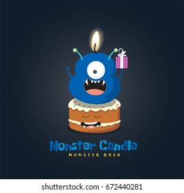 Birthday Anniversary Numbers Candle with Funny Monster Character & Birthday Party Invitation Card