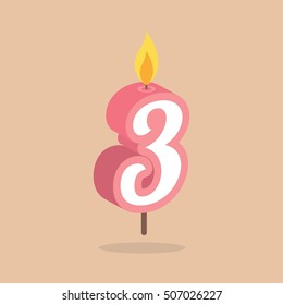 Birthday Anniversary Numbers Candle with vector illustration. great for birthday card and invitation