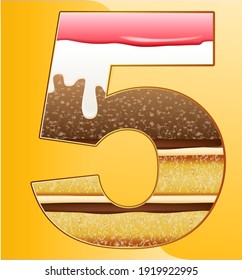 Birthday anniversary numbers made with delicious cakes and creams