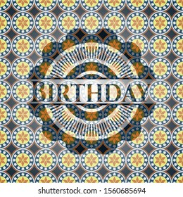 Birthday arabic badge background. Arabesque decoration.