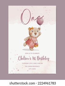 birthday baby girl watercolor invitation card background template