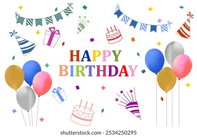 Birthday backdrop theme isolated on white background