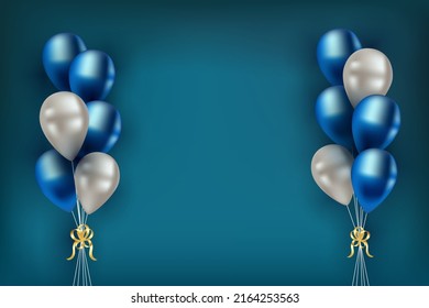 Fondo de cumpleaños con globos 3d azules y blancos