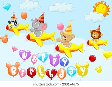 Birthday background with animal on plane