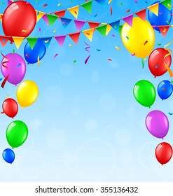 Birthday background with balloons and confetti