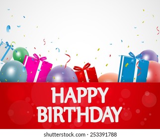 Birthday background with balloons and gift box