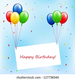 Birthday background with balloons and place for text . Vector illustration.
