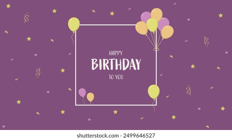 Birthday background with balloons, stars, and confetti. Vector illustration.