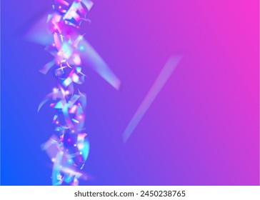 Birthday Background. Blue Retro Effect. Foil Texture. Disco Confetti. Digital Flag. Falling Tinsel. Anniversary Ribbon. Art Holographic Illustration. Pink Birthday Background