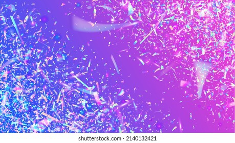 Antecedentes de cumpleaños. Desdibujar Serpentina Realista. Elemento metálico. Fiesta Art. Confetti Láser Violeta. Deslumbrador claro. Fóleo festivo. Efecto holograma. Fondo de cumpleaños rosado