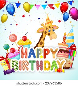 Birthday background with cartoon giraffe