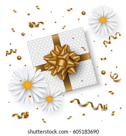 Birthday background chamomile flower gift box