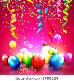 Birthday background with colorful balloons and confetti