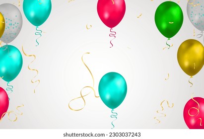 Birthday background with colorful balloons and confetti. Vector illustration.