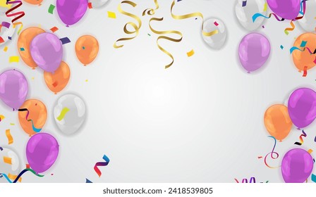 Birthday background with colorful balloons and confetti. Vector illustration.